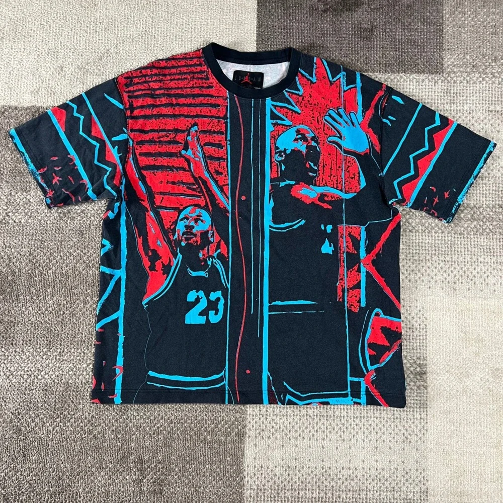 Vintage Michael Jordan AOP Graphic T-Shirt Mens Medium Black Red Blue CJ6093-657